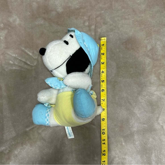 Snoopy Baby Stuffed Animal Plush Vintage Blue Yellow - Picture 7 of 7